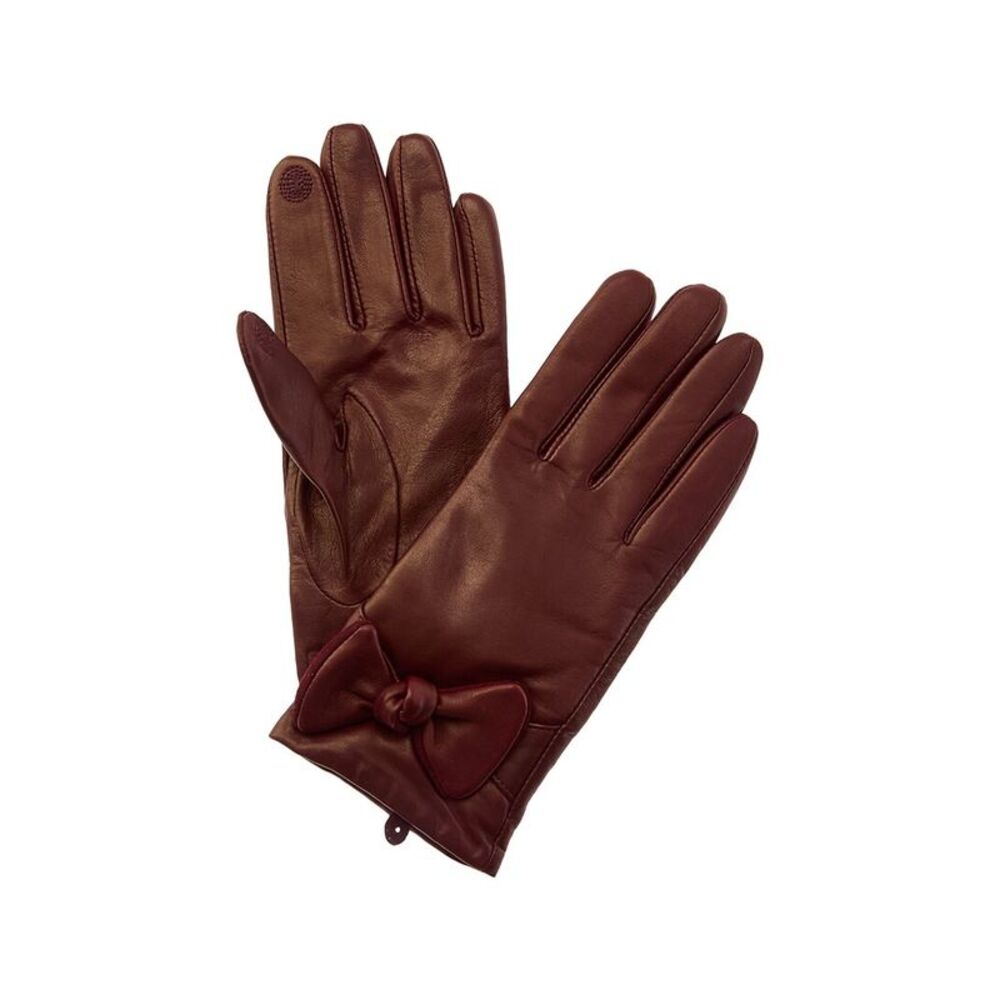 Bruno Magli Bow Detail Cashmere-Lined Leather Gloves, Red